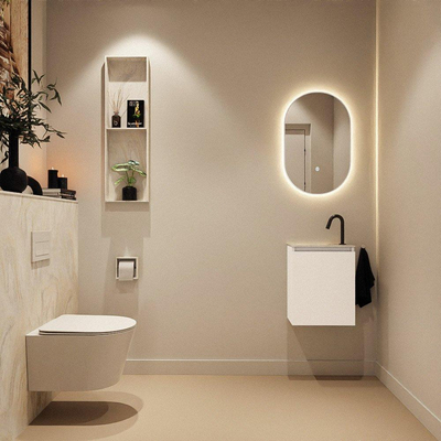 MONDIAZ TURE-DLUX Meuble de toilettes 40cm Talc. EDEN lavabo Ostra position gauche. Avec 1 trou de robinet.