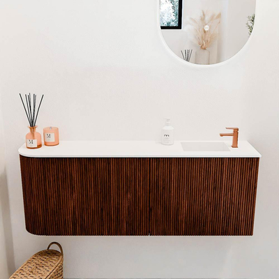 Mondiaz JOYA 111.6cm toiletmeubel - ronding links kleur Ruby - Wastafel FAYE positie Rechts 1 kraangat kleur Talc.