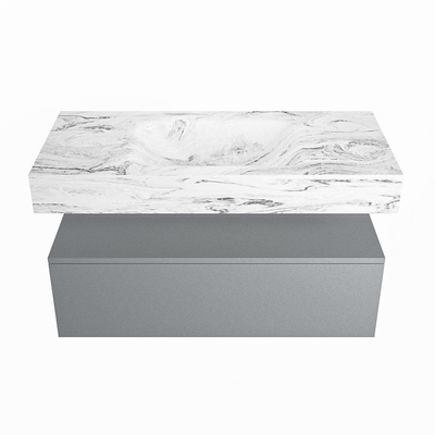 MONDIAZ ALAN - DLUX Badkamermeubelset - 100cm - onderkast - Plata - 1 lade - vrijhangende wastafel - wasbak midden - 0 kraangaten - Glace