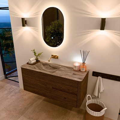 Mondiaz CIRO-DLUX Badkamermeubelset - 120x45x50cm - Solid surface wastafel Sombra - 1 wasbak Links - zonder kraangaten - 2 lades - Dusk