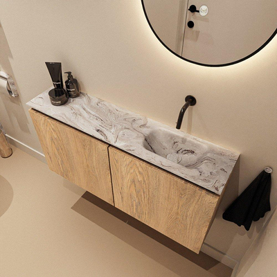 MONDIAZ TURE-DLUX 100cm toiletmeubel Washed Oak. EDEN wastafel Glace positie rechts. Zonder kraangat.