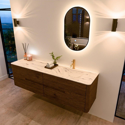 Mondiaz CIRO-DLUX Badkamermeubelset - 170x45x50cm - Solid surface wastafel Nata - 1 wasbak Rechts - 1 kraangat - 4 lades - Dusk