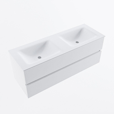 Mondiaz VICA Ensemble de meuble de salle de bain - 130cm - meuble sous-vasque talc - 2 tiroirs - lavabo cloud double - sans trous de robinet - version haute de 60cm - talc