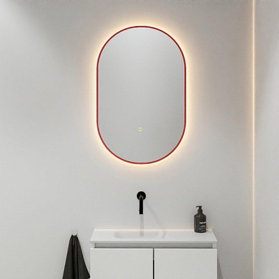 Mondiaz GLOW miroir – ovale – 45 x 90 cm – LED indirecte tout autour – capteur de mouvement – Fire (rouge)