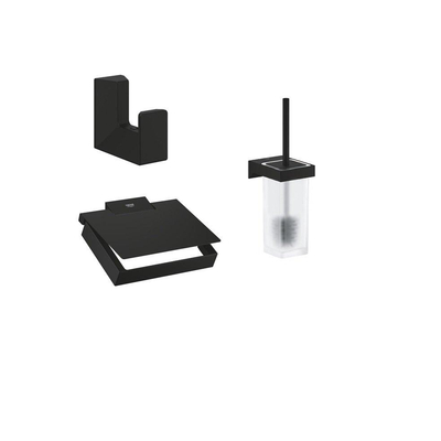 GROHE Selection Cube Toiletaccessoires - toiletrolhouder - met klep - toiletborstelset - handdoekhaak - phantom black