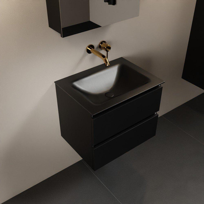 Mondiaz AIVY Ensemble de meuble - 60x45x50cm - 0 trous de robinet - 1 vasque Urban Solid surface - Centre - 2 tiroirs - avec armoire de toilette - MDF Urban