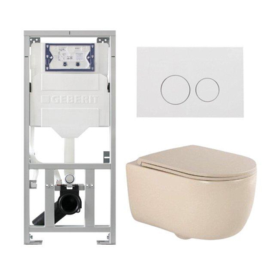 QeramiQ Dely Swirl Ensemble WC- 36.3x51.7cm - Réservoir encastré Geberit UP320 - abattant fin - Plaque de commande blanche brillante - Boutons ronds - Beige