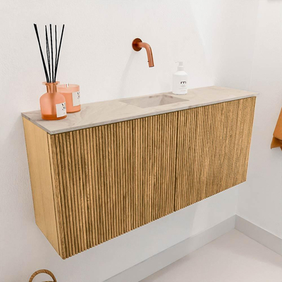 Mondiaz JOYA-DLUX 90cm meuble de salle de bains - couleur Chêne - Vasque FAYE position Milieu Sans trou de robinet couleur Frappe