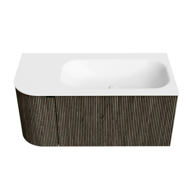 Mondiaz KURVE Ensemble meuble de salle de bains - 95x46x40cm - 1 tiroir - 1 porte - lavabo solid surface - à droite - sans trou de robinet - Shadow
