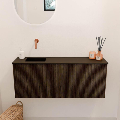 Mondiaz JOYA 100cm meuble de salle de bains - couleur Walnut - Vasque FAYE position Gauche Sans trou de robinet couleur Urban.