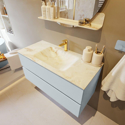 Mondiaz VICA-DLUX Ensemble de meuble de salle de bain - 100cm - meuble sous-vasque argile - 2 tiroirs - lavabo encastré nuage milieu - 1 trou de robinet - version haute 60cm - frape