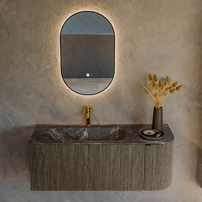 Mondiaz KURVE-DLUX Badkamermeubelset - 115x46x40cm - 1 lade - 1 deur - wastafel solid surface - links - 1 kraangat - Shadow