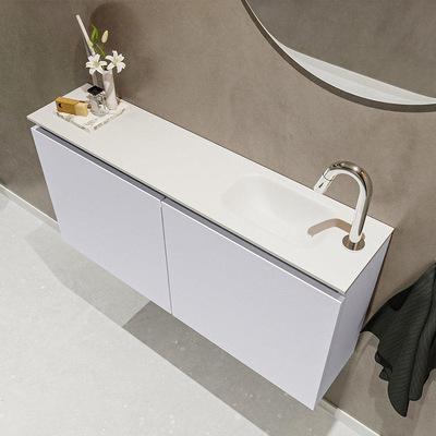 MONDIAZ TURE Toiletmeubel 100x23x50cm met 1 kraangaten 2 deuren cale mat Wastafel Eden rechts Solid Surface Wit