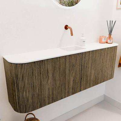 Mondiaz JOYA 123.2cm toiletmeubel - ronding links en rechts kleur Dusk - Wastafel FAYE positie Midden Zonder kraangat kleur Talc.