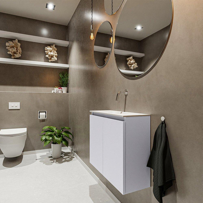 MONDIAZ TURE Toiletmeubel 60x23x50cm met 0 kraangaten 2 deuren cale mat Wastafel Eden midden Solid Surface Wit
