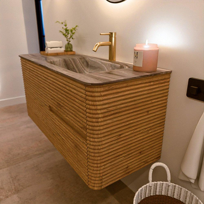 Mondiaz CIRO-DLUX Ensemble de meubles de salle de bains - 110x45x50cm - lavabo solid surface Sombra - 1 vasque à droite - 1 trou de robinet - 2 tiroirs - chêne