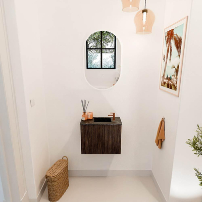 Mondiaz JOYA-DLUX 50cm toiletmeubel - kleur Walnut - Wastafel FAYE positie Rechts 1 kraangat kleur Lava.