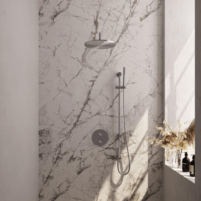 BRAUER Brushed Edition douche de pluie encastrée thermostatique - 3 voies - ronde - set 88 - pomme de douche 30cm - bras mural courbé - douchette barre - flexible de douche - barre de douche intégrée - inox brossé PVD