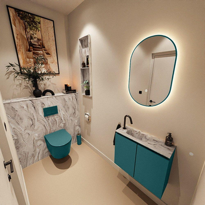 MONDIAZ TURE-DLUX Meuble toilette - 60cm - Smag - EDEN - vasque Glace - position gauche - 1 trou de robinet