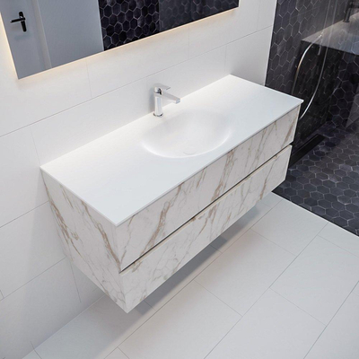 Mondiaz VICA ensemble de meuble de salle de bain - 120cm - meuble sous-vasque carrara - 2 tiroirs - lavabo moon milieu - 1 trou de robinet - miroir LED - version XL 60cm haut