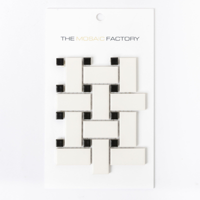 SAMPLE The Mosaic Factory Paris carreau mosaïque 2,3x4,8x0,6cm et 1,5x1,5x0,6cm carreau mural pour intérieur et extérieur tressage porcelaine blanc avec noir