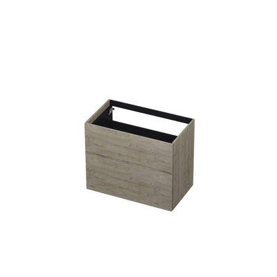 INK Wastafelonderkast - 80x45x65cm - 2 lades - push to open - met rechte opdekfronten - MFC - Greige eiken