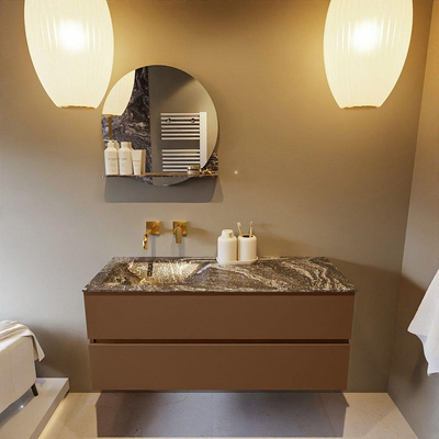 Mondiaz VICA-DLUX Ensemble de meuble de salle de bain - 120cm - meuble sous-vasque repos - 2 tiroirs - lavabo encastrée cloud gauche - sans trous de robinet - version haute de 60cm - lave