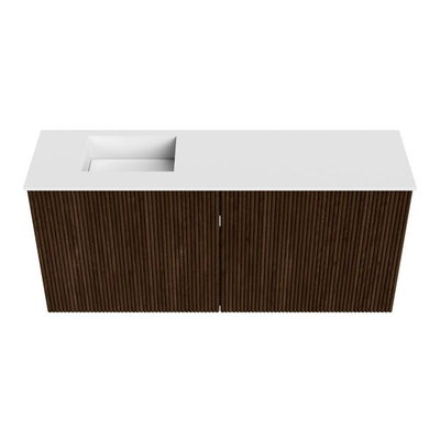 Mondiaz JOYA 90cm toiletmeubel - kleur Walnut - Wastafel FAYE positie Links 1 kraangat kleur Talc.