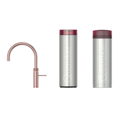 Quooker BE Fusion Round robinet d'eau bouillante - bec pivotant - PRO3 incl. réservoir Cube - Eau chaude / bouillante / gazeuse / filtrée - Cuivre rosé