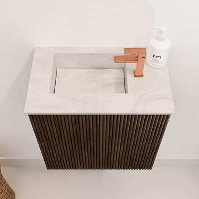 Mondiaz JOYA-DLUX Meuble de salle de bains 40cm - couleur Walnut - Vasque FAYE position Gauche 1 trou de robinet couleur Ostra.