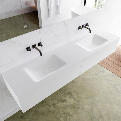 Mondiaz Lagom Meuble avec 2 tiroirs 190x30x45cm vasque double Cloud sans trous de robinet Solid Surface Talc