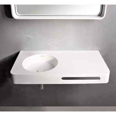 Ideavit Solidbrio Lavabo 90x48x10cm rectangulaire sans trou pour robinetterie 1 vasque avec porte serviette Solid surface blanc