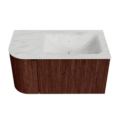 Mondiaz KURVE-DLUX Ensemble de meuble de salle de bains - 85x46x40cm - 1 tiroir - 1 porte - lavabo solid surface - droit - sans trou de robinet - Ruby