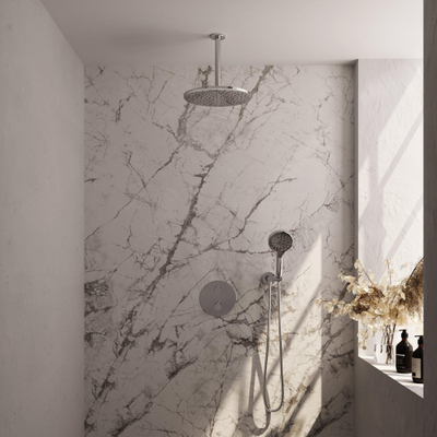 BRAUER Chrome Edition douche de pluie encastrée thermostatique - 3 voies - ronde - set 84 - pomme de douche 30cm - bras de plafond - douchette 3 jets - flexible de douche - coude de raccordement mural - chrome