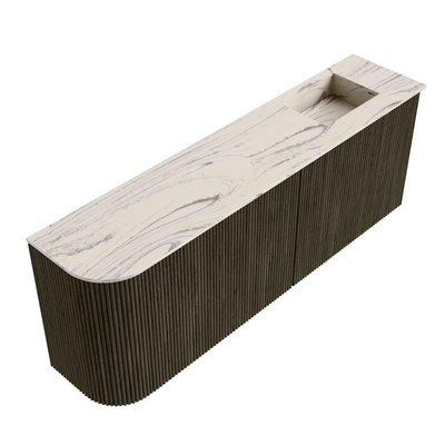 Mondiaz JOYA-DLUX Meuble de salle de bains - 111,6cm - arrondi gauche couleur Shadow - Vasque FAYE position Droite 1 trou de robinet couleur Nata