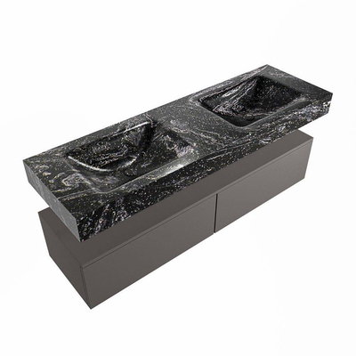 Mondiaz ALAN-DLUX Ensemble de meuble - 150cm - meuble Dark grey mat - 2 tiroirs - Lavabo Cloud Lava suspendu - vasque Gauche et droite - 0 trous de robinet