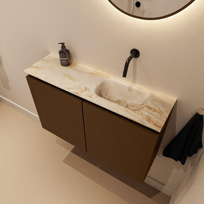 MONDIAZ TURE-DLUX Meuble toilette - 80cm - Rust - EDEN - vasque Frappe - position droite - sans trou de robinet