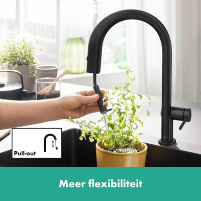 Hansgrohe Aqittura système de filtration mitigeur de cuisine 210 bec extractible 1jet noir mat