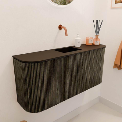 Mondiaz JOYA 93.2cm meuble de salle de bains - arrondi gauche et droit couleur Shadow - Vasque FAYE position Milieu Sans trou de robinet couleur Urban