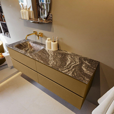 Mondiaz VICA-DLUX ensemble de meuble de salle de bain - 150cm - meuble sous-vasque oro - 4 tiroirs - lavabo encastrée cloud gauche - sans trous de robinet - version haute de 60cm - lave