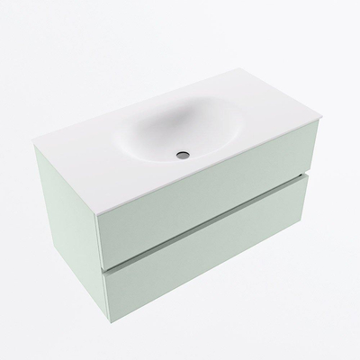 Mondiaz VICA Ensemble de meuble de salle de bain - 90cm - meuble sous-vasque greey - 2 tiroirs - lavabo moon milieu - 1 trou de robinet - version haute de 60cm - talc