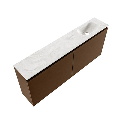 MONDIAZ TURE-DLUX meuble WC 120 cm Rust. EDEN lavabo Ostra position droite. Sans trou de robinet.