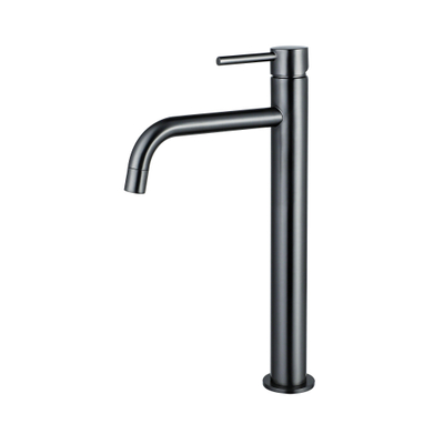 Fortifura Calvi Slim Wastafelkraan - 32cm - verhoogd - opbouw - Geborsteld Gunmetal PVD TWEEDEKANS