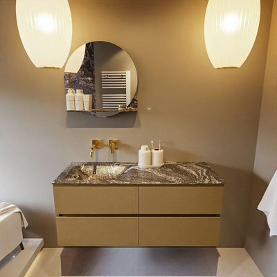 Mondiaz VICA-DLUX Ensemble de meuble de salle de bain - 120cm - meuble sous-vasque oro - 4 tiroirs - lavabo encastrée cloud gauche - sans trous de robinet - version haute de 60cm - lave