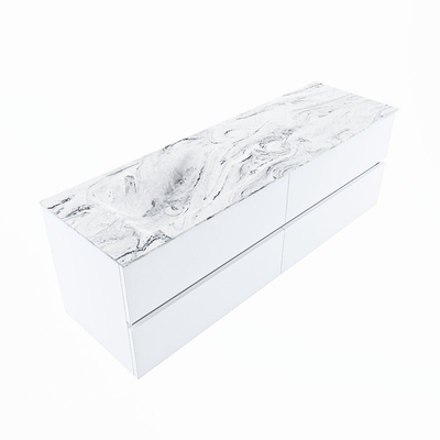 Mondiaz VICA-DLUX ensemble de meuble de salle de bain - 150cm - meuble sous-vasque talc - 4 tiroirs - lavabo encastré cloud gauche - 1 trou de robinet - version haute de 60cm - glace