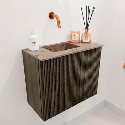Mondiaz JOYA-DLUX 50cm toiletmeubel - kleur Shadow - Wastafel FAYE positie Links Zonder kraangat kleur Arena.