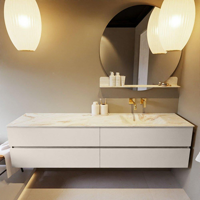 Mondiaz VICA-DLUX ensemble de meuble de salle de bain - 200cm - meuble sous-vasque lin - 4 tiroirs - lavabo encastrée cloud droite - sans trous de robinet - version haute de 60cm - frape