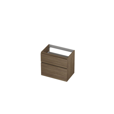 INK Wastafelonderkast - 70x45x65cm - 2 lades - greeploos - met houten keerlijst - MFC - Zuiver eiken
