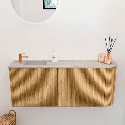 Mondiaz JOYA-DLUX 101.6cm toiletmeubel - ronding rechts kleur Oak - Wastafel FAYE positie Links 1 kraangat kleur Glace.