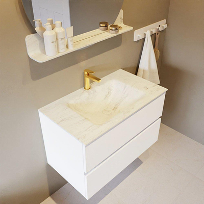 MONDIAZ VICA-DLUX Ensemble meuble de salle de bains - 80cm - meuble bas talc - 2 tiroirs - lavabo encastré cloud central - 1 trou de robinet - version haute 60cm - opalo